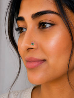 SAMIKA - 925 Sterling Silver Multi Color Grid Nose Pin
