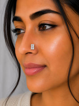 SAMIKA - 925 Sterling Silver Crystal Curve Nose Pin