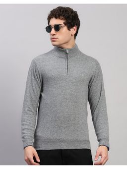 Monte Carlo - Men Regular Fit Solid Winter Grey Sweater