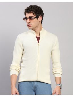 Monte Carlo - Men Regular Fit Self Designed Winter Cream Sweater