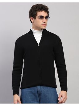 Monte Carlo - Men Regular Fit Self Designed Winter Black Sweater