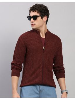 Monte Carlo - Men Regular Fit Self Designed Winter Wine Sweater