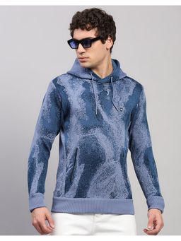 Monte Carlo - Men Regular Fit Printed Hooded Winter Blue Sweater