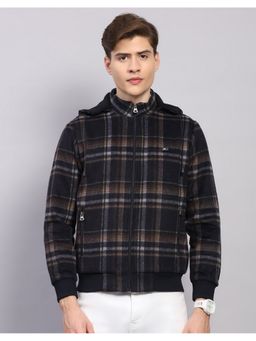 Monte Carlo - Men Regular Fit Solid Hooded Blue Winter Jacket