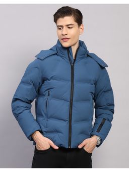 Monte Carlo - Men Regular Fit Solid Hooded Blue Jacket