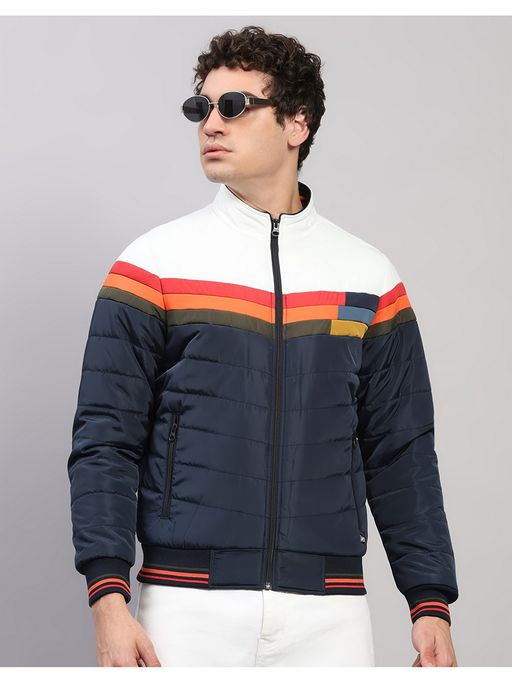 Monte Carlo Men Regular Fit Colorblock Navy Blue Winter Jacket