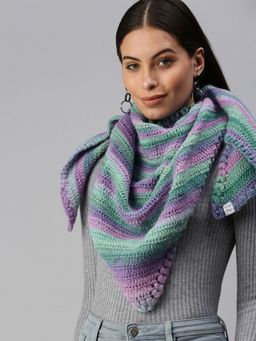 Magic Needles - Women Purple Green Striped Scarf