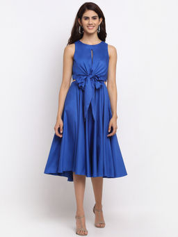 Ewoke - Blue Tie-Up Skater Dress