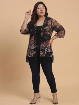 AZIRA - Black Floral Printed Regular Shrug