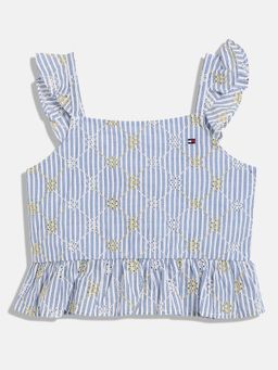 Tommy Hilfiger - Girls Regular Fit Cotton Square Neck Peplum Top