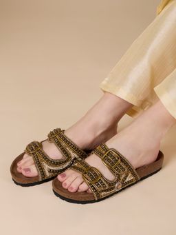 Inc.5 - Gold Casual Embellished Slip-On Sandals