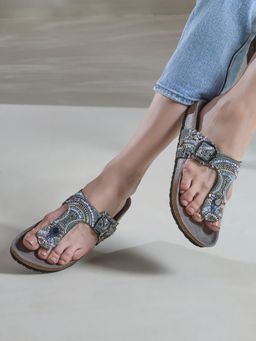 Inc.5 - Silver Casual Printed Slip-On Sandals