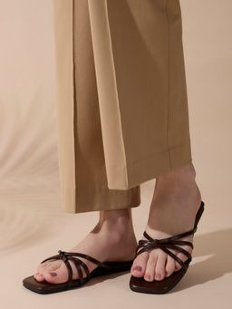 Inc.5 - Brown Casual Striped Open Toe Flats