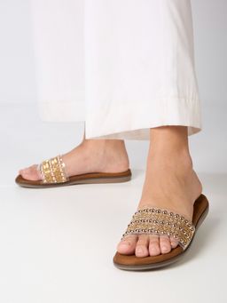 Inc.5 - Tan Casual Embellished Open Toe Flats