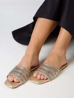 Inc.5 - Gold Embellished Open Toe Flats