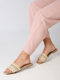 Inc.5 - Beige Embellished Open Toe Flats