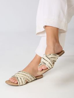 Inc.5 - Gold Embellished Parron Open Toe Flats