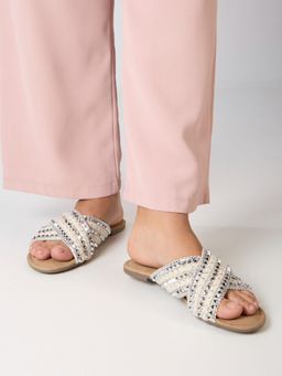 Inc.5 - Silver Embellished Parron Open Toe Flats