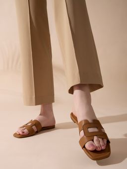 Inc.5 - Tan Casual Solid Pattern Open Toe Flats