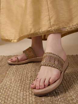 Inc.5 - Rose Gold Embellished Slip-On Sandals