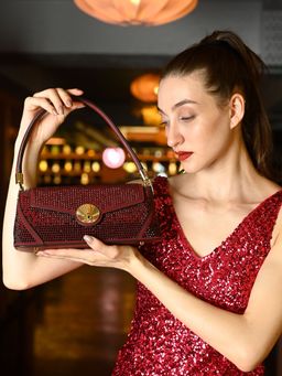 Odette - Maroon Embellished Handbag for Women