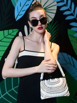 Odette - Ornate White Pearl Embroidered Clutch for Women