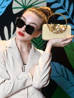 Odette - Off White Resin Embellished Clutch for Women