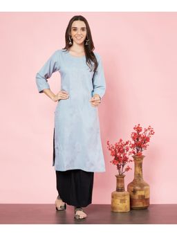 VAIRAGEE - Womens Grey Cotton Embroidered Straight Kurta