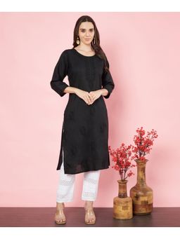 VAIRAGEE - Womens Black Cotton Embroidered Straight Kurta