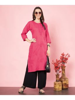 VAIRAGEE - Womens Pink Cotton Embroidered Straight Kurta