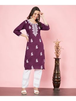 VAIRAGEE - Womens Purple Cotton Embroidered Chikankari Kurta