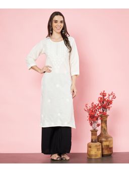 VAIRAGEE - Womens White Cotton Embroidered Chikankari Kurta