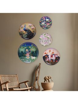 Brick Brown - Pichwai Treasures Wall Plates (Set of 5)