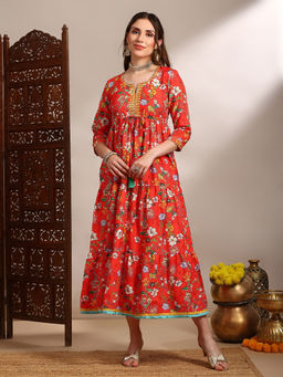 Globus - Women Red Floral Print Round Dress