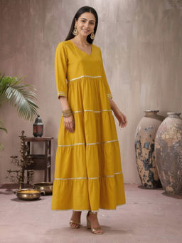 Globus - Women Yellow Sequinned Gotta Patti Tiered Dress