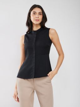 FableStreet - Round Neck Peplum Black Top