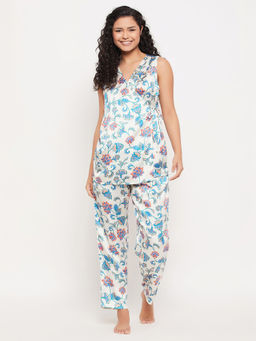 Clovia - Satin Printed Top and Pyjama (Set of 2)