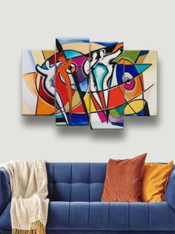 The Art House - Abstract Painting Multicolor (Set of 4) (30X30 Inches)