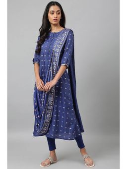 W - Women Red Geometric Print Cotton Blend Kurta With Slim Pant & Dupatta