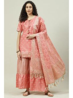 Biba - Pink Cotton Chanderi Silk Unstitched Suit (Set of 3)