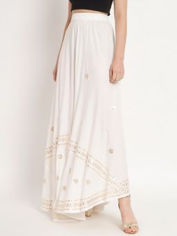 Bcz Style - Women White Rayon Embroidered Flared Skirt