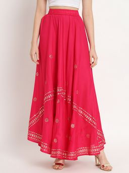 Bcz Style - Women Magenta Rayon Embroidered Flared Skirt