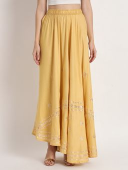 Bcz Style - Women Gold Rayon Embroidered Flared Skirt