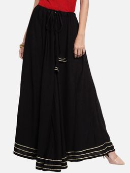 Bcz Style - Women Black Rayon Plain Flared Skirt