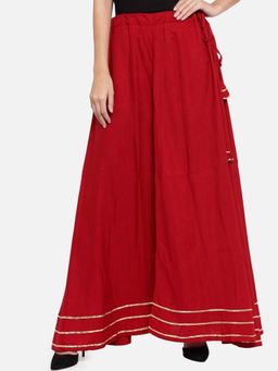 Bcz Style - Women Red Rayon Plain Flared Skirt
