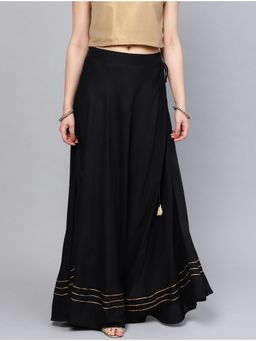 Bcz Style - Women Black Rayon Plain Flared Skirt