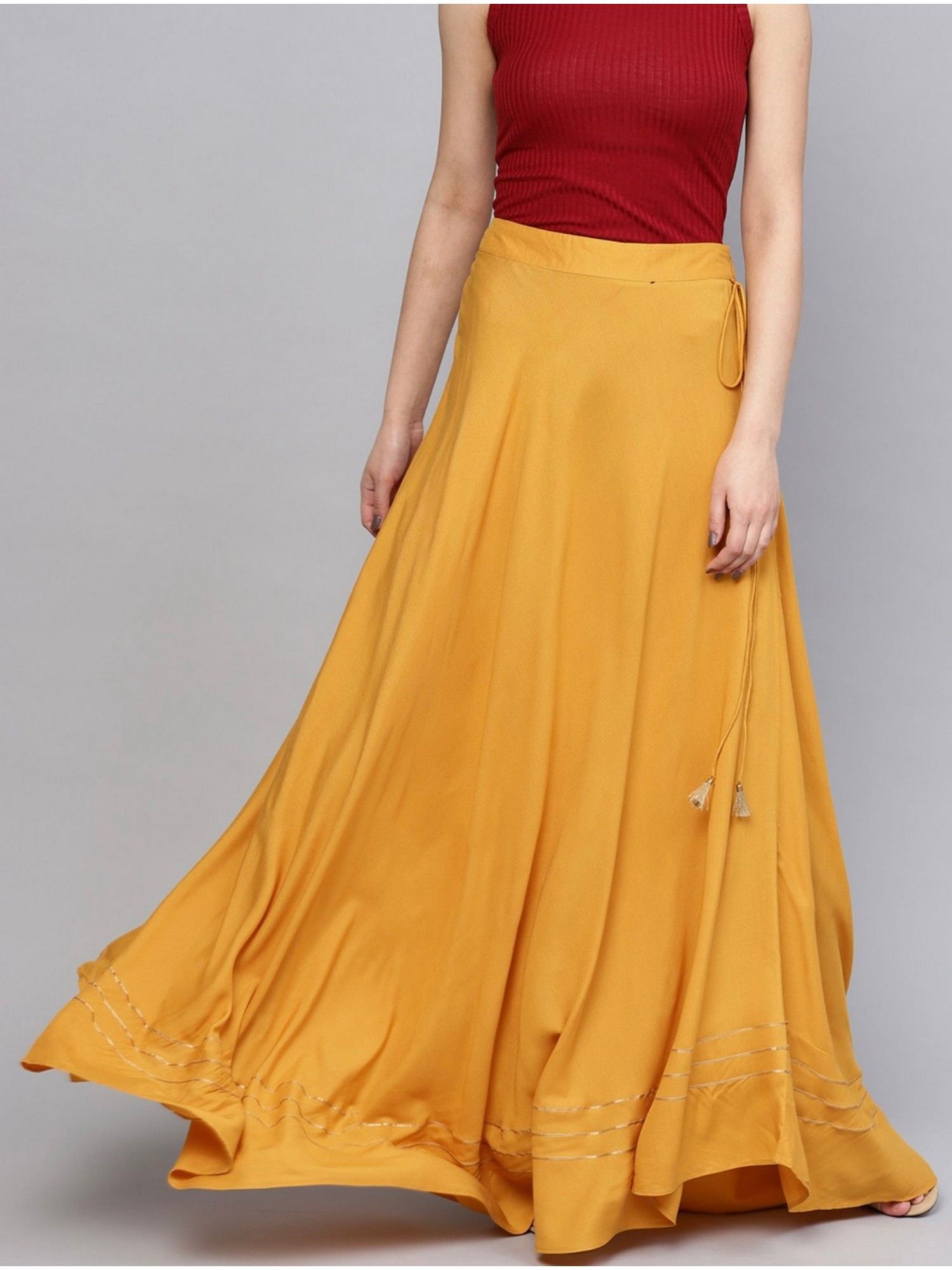 bcz style Women Mustard Rayon Plain Flared Skirt-picture-40