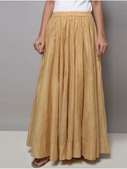 Bcz Style - Women Gold Chanderi Plain Flared Skirt