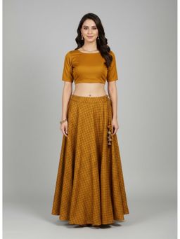Bcz Style - Women Mustard Silk Geometric Printed Flared Skirt