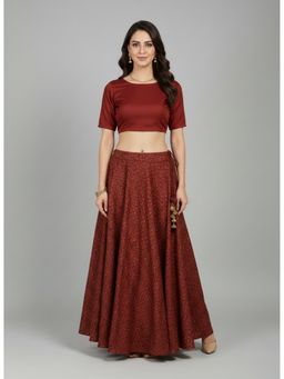 Bcz Style - Women Maroon Silk Geometric Printed Flared Skirt